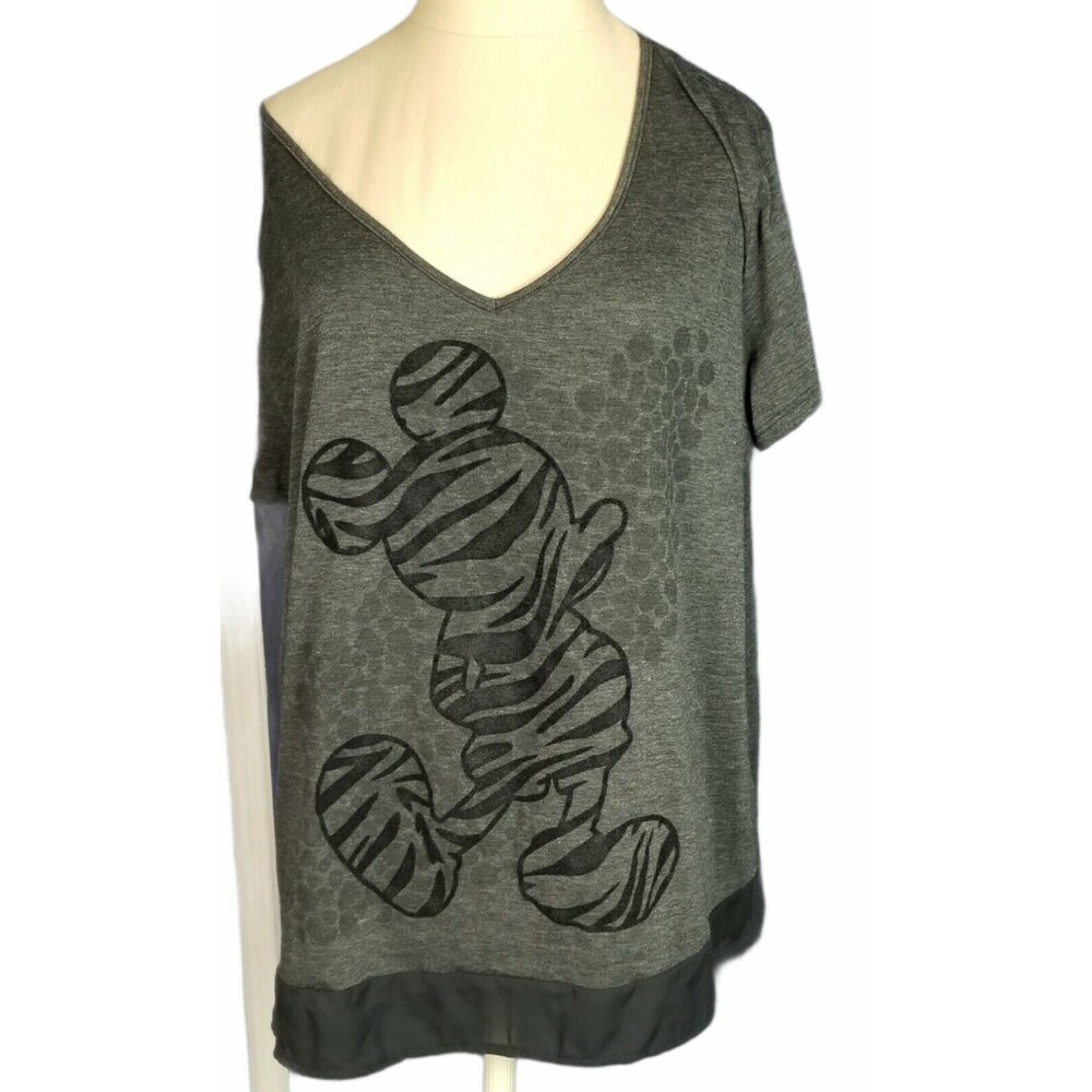 Disney Parks Mickey Mouse Shirt Women's  Dark Gray Sheer hem Size Medium